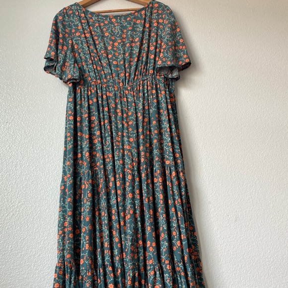 Rusttydustty Ditzy Floral cottagecore flutter Sleeve tiered Maxi Dress Boho 2XL - Picture 8 of 11